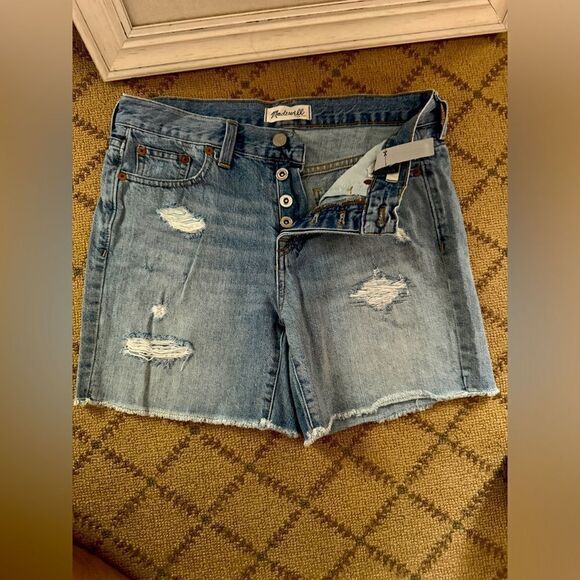 Madewell distressed medium wash cutoff denim shorts button fly 25 - Picture 1 of 8